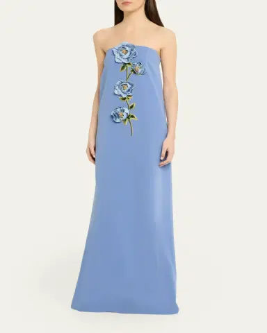 Lela Rose Peony Embroidered Strapless Crepe Gown | Thumbnail 4 Lela Rose Peony Embroidered Strapless Crepe Gown | Thumbnail 4