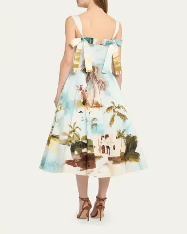 Oscar de la Renta Sleeveless Landscape-Print Poplin Midi Dress | Thumbnail 3 Oscar de la Renta Sleeveless Landscape-Print Poplin Midi Dress | Thumbnail 3