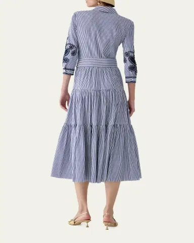 Carolina Herrera Paisley Embroidered 3/4-Sleeve Tiered Midi Shirtdress | Thumbnail 3 Carolina Herrera Paisley Embroidered 3/4-Sleeve Tiered Midi Shirtdress | Thumbnail 3