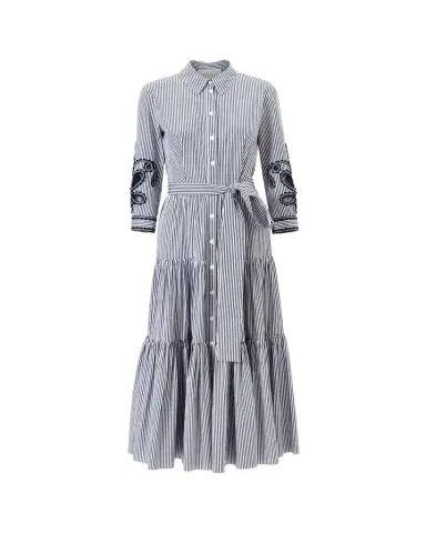 Carolina Herrera Paisley Embroidered 3/4-Sleeve Tiered Midi Shirtdress | Thumbnail 1 Carolina Herrera Paisley Embroidered 3/4-Sleeve Tiered Midi Shirtdress | Thumbnail 1