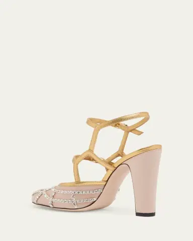 Valentino Garavani 100mm VLogo Embellished Satin and Metallic Leather Pumps | Thumbnail 4 Valentino Garavani 100mm VLogo Embellished Satin and Metallic Leather Pumps | Thumbnail 4