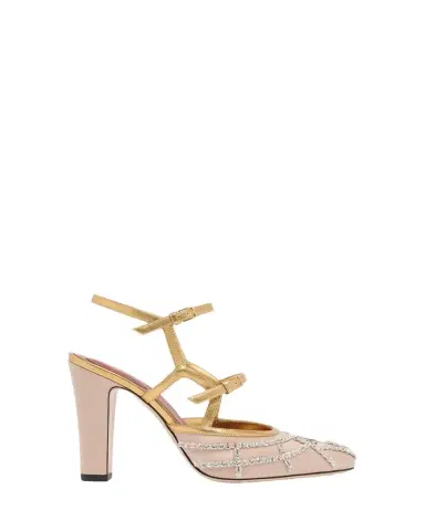 Valentino Garavani 100mm VLogo Embellished Satin and Metallic Leather Pumps | Thumbnail 1 Valentino Garavani 100mm VLogo Embellished Satin and Metallic Leather Pumps | Thumbnail 1