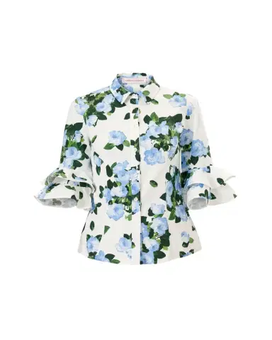 Carolina Herrera Tiered Ruffle Sleeve Button-Down Shirt | Thumbnail 1 Carolina Herrera Tiered Ruffle Sleeve Button-Down Shirt | Thumbnail 1