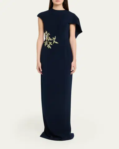 Rickie Freeman for Teri Jon Floral-Embroidered Asymmetric Capelet Gown | Thumbnail 2 Rickie Freeman for Teri Jon Floral-Embroidered Asymmetric Capelet Gown | Thumbnail 2