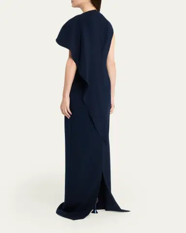Rickie Freeman for Teri Jon Floral-Embroidered Asymmetric Capelet Gown | Thumbnail 3 Rickie Freeman for Teri Jon Floral-Embroidered Asymmetric Capelet Gown | Thumbnail 3