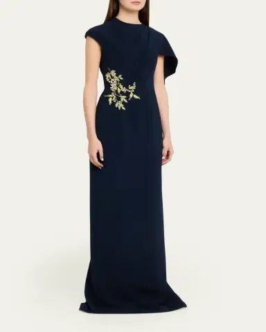Rickie Freeman for Teri Jon Floral-Embroidered Asymmetric Capelet Gown | Thumbnail 4 Rickie Freeman for Teri Jon Floral-Embroidered Asymmetric Capelet Gown | Thumbnail 4