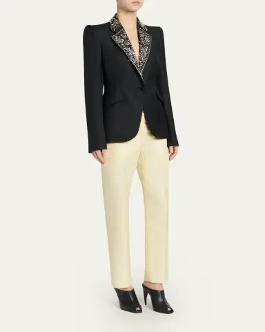 Alexander McQueen Beaded Lapel Single-Breasted Jacket | Thumbnail 2 Alexander McQueen Beaded Lapel Single-Breasted Jacket | Thumbnail 2