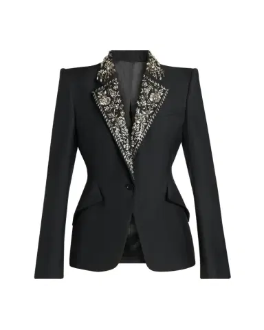 Alexander McQueen Beaded Lapel Single-Breasted Jacket | Thumbnail 1 Alexander McQueen Beaded Lapel Single-Breasted Jacket | Thumbnail 1