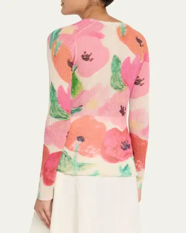 Lafayette 148 New York Floral-Print Rib Knit Cardigan | Thumbnail 3 Lafayette 148 New York Floral-Print Rib Knit Cardigan | Thumbnail 3