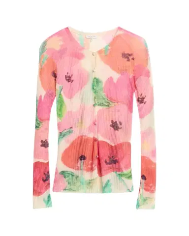Lafayette 148 New York Floral-Print Rib Knit Cardigan | Thumbnail 1 Lafayette 148 New York Floral-Print Rib Knit Cardigan | Thumbnail 1