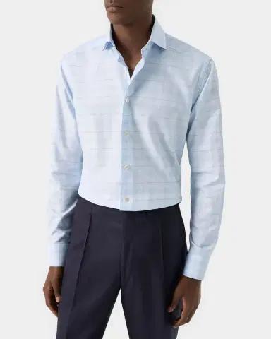 Eton Men's Elevated Check Cotton Linen Contemporary-Fit Dress Shirt | Thumbnail 4 Eton Men's Elevated Check Cotton Linen Contemporary-Fit Dress Shirt | Thumbnail 4