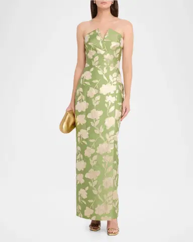 Aidan Mattox Strapless Metallic Jacquard Column Gown | Thumbnail 2 Aidan Mattox Strapless Metallic Jacquard Column Gown | Thumbnail 2