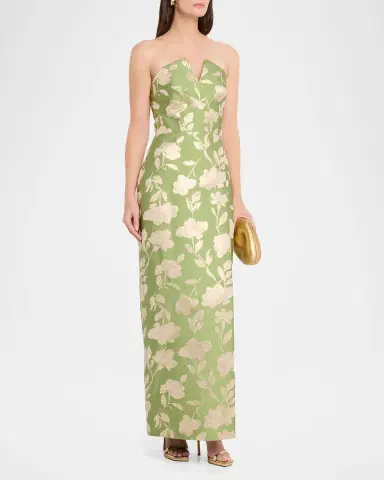 Aidan Mattox Strapless Metallic Jacquard Column Gown | Thumbnail 4 Aidan Mattox Strapless Metallic Jacquard Column Gown | Thumbnail 4