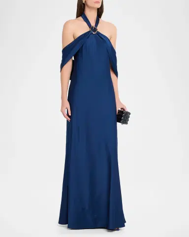 Aidan Mattox Draped Crepe Back Satin Halter Gown | Thumbnail 4 Aidan Mattox Draped Crepe Back Satin Halter Gown | Thumbnail 4