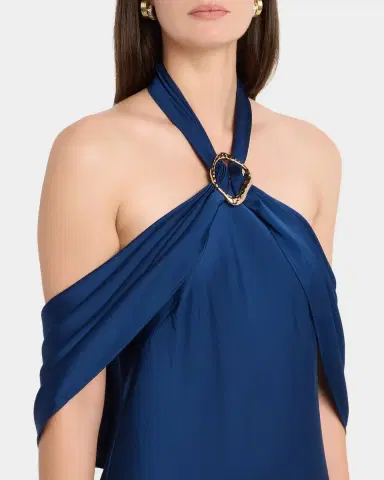 Aidan Mattox Draped Crepe Back Satin Halter Gown | Thumbnail 5 Aidan Mattox Draped Crepe Back Satin Halter Gown | Thumbnail 5
