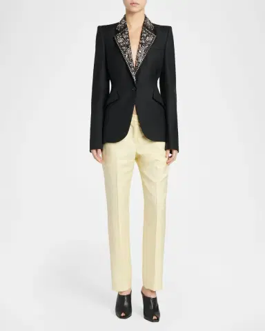 Alexander McQueen Beaded Lapel Single-Breasted Jacket | Thumbnail 2 Alexander McQueen Beaded Lapel Single-Breasted Jacket | Thumbnail 2