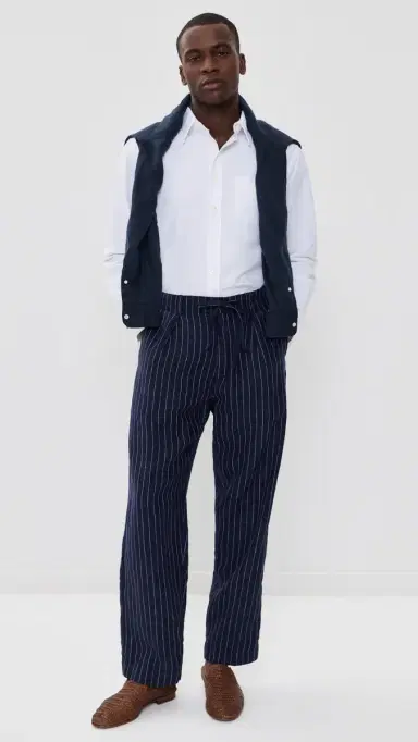 Polo Ralph Lauren Original Label Striped Linen Pleated Relaxed Pants Navy White | Thumbnail 5 Polo Ralph Lauren Original Label Striped Linen Pleated Relaxed Pants Navy White | Thumbnail 5