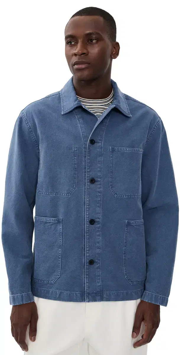 Cotton Hemp Barn Jacket French Blue Cotton Hemp Barn Jacket French Blue