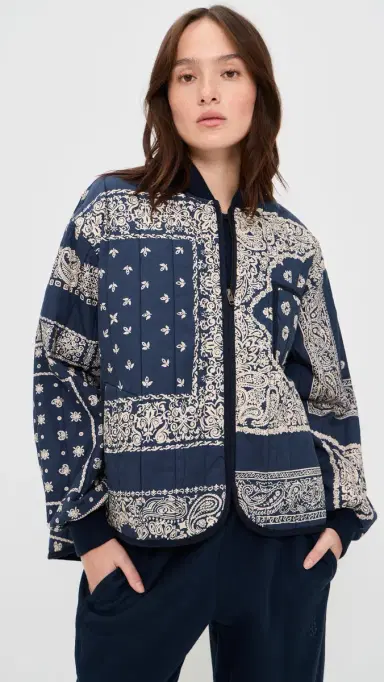 The Great. THE GREAT. The Quilted Bomber Jacket Navy Bandana Print 2 | Thumbnail 3 The Great. THE GREAT. The Quilted Bomber Jacket Navy Bandana Print 2 | Thumbnail 3
