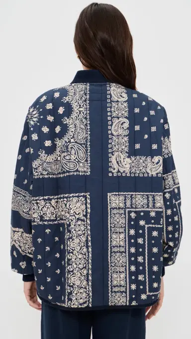 The Great. THE GREAT. The Quilted Bomber Jacket Navy Bandana Print 2 | Thumbnail 4 The Great. THE GREAT. The Quilted Bomber Jacket Navy Bandana Print 2 | Thumbnail 4