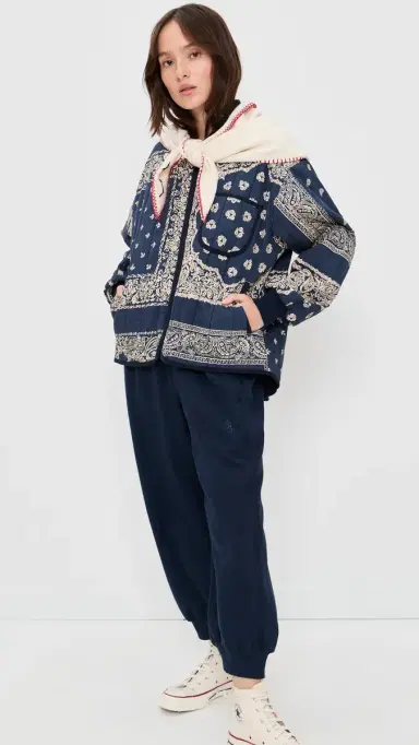 The Great. THE GREAT. The Quilted Bomber Jacket Navy Bandana Print 2 | Thumbnail 6 The Great. THE GREAT. The Quilted Bomber Jacket Navy Bandana Print 2 | Thumbnail 6