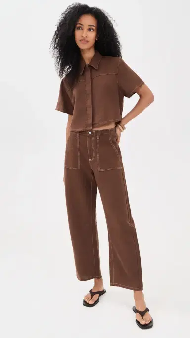 Le Jean Mid Rise Linen Utility Barrel Pants | Thumbnail 5 Le Jean Mid Rise Linen Utility Barrel Pants | Thumbnail 5