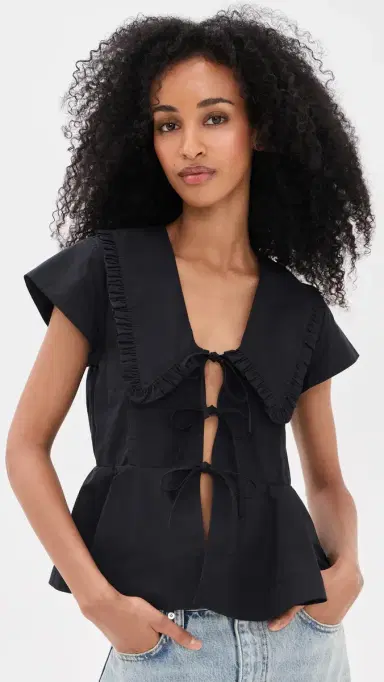 Ganni Regenerative Cotton Poplin Blouse Black | Thumbnail 2 Ganni Regenerative Cotton Poplin Blouse Black | Thumbnail 2