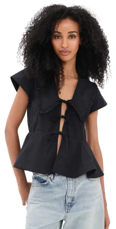 Ganni Regenerative Cotton Poplin Blouse Black | Thumbnail 1 Ganni Regenerative Cotton Poplin Blouse Black | Thumbnail 1