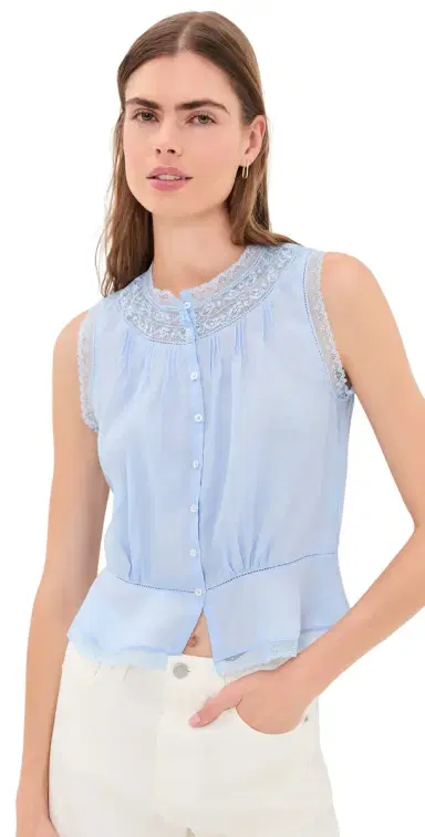 Alex Mill Collette Top In Ramie Hydrangea | Thumbnail 1 Alex Mill Collette Top In Ramie Hydrangea | Thumbnail 1
