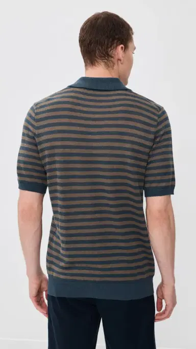 Faherty Linen Sweater Polo Top Navy Cedar tripe | Thumbnail 3 Faherty Linen Sweater Polo Top Navy Cedar tripe | Thumbnail 3