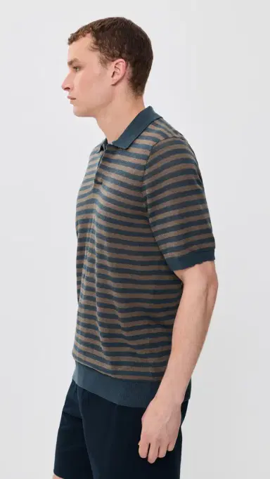 Faherty Linen Sweater Polo Top Navy Cedar Stripe | Thumbnail 4 Faherty Linen Sweater Polo Top Navy Cedar Stripe | Thumbnail 4