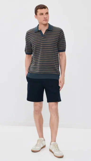 Faherty Linen Sweater Polo Top Navy Cedar tripe | Thumbnail 5 Faherty Linen Sweater Polo Top Navy Cedar tripe | Thumbnail 5