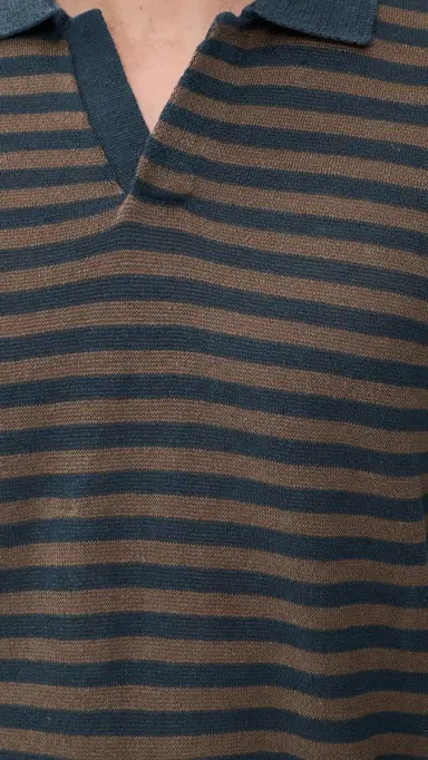 Faherty Linen Sweater Polo Top Navy Cedar Stripe | Thumbnail 6 Faherty Linen Sweater Polo Top Navy Cedar Stripe | Thumbnail 6