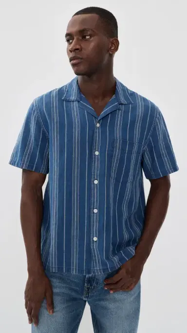 Madewell Short Sleeve Indigo Novelty Shirt Neal tripe | Thumbnail 2 Madewell Short Sleeve Indigo Novelty Shirt Neal tripe | Thumbnail 2