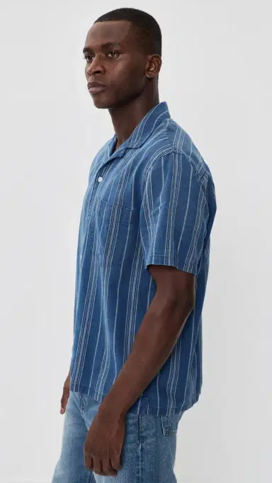 Madewell Short Sleeve Indigo Novelty Shirt Neal tripe | Thumbnail 4 Madewell Short Sleeve Indigo Novelty Shirt Neal tripe | Thumbnail 4