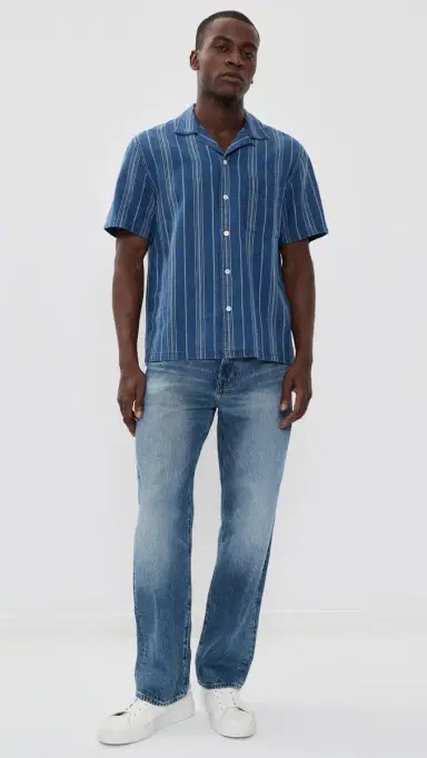 Madewell Short Sleeve Indigo Novelty Shirt Neal tripe | Thumbnail 5 Madewell Short Sleeve Indigo Novelty Shirt Neal tripe | Thumbnail 5