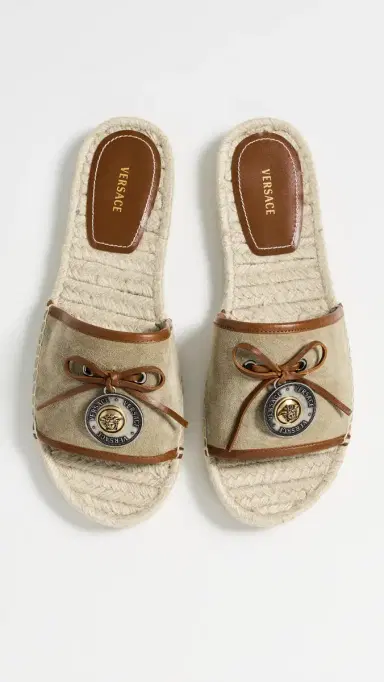 Versace Suede and Calf Leather Espadrilles Mud/Chestnut/Gold | Thumbnail 2 Versace Suede and Calf Leather Espadrilles Mud/Chestnut/Gold | Thumbnail 2