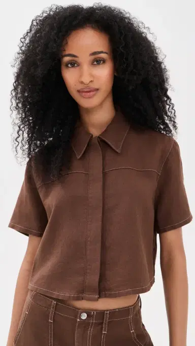 Le Jean Linen Short Sleeve Swing Shirt Cocoa | Thumbnail 2 Le Jean Linen Short Sleeve Swing Shirt Cocoa | Thumbnail 2