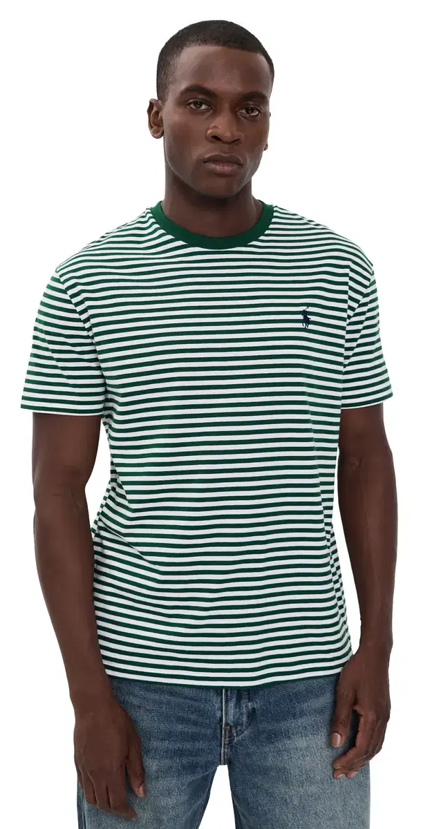 Classic Fit triped Crewneck Tee New Forest/White Classic Fit triped Crewneck Tee New Forest/White
