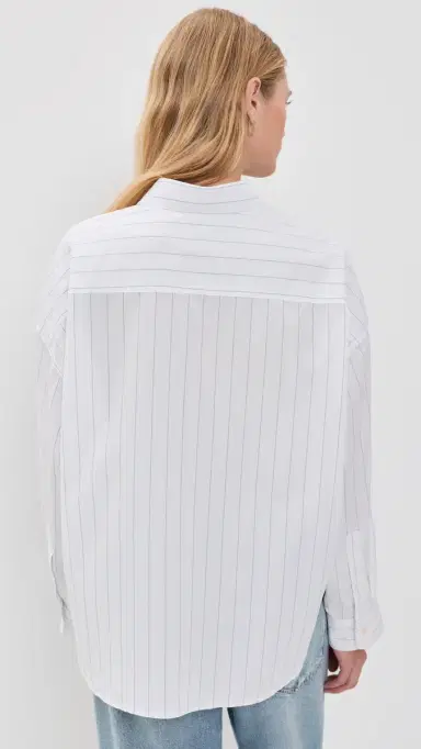 Denimist Bailey Cropped Button Down Shirt Light Blue Wide Pinstripe | Thumbnail 3 Denimist Bailey Cropped Button Down Shirt Light Blue Wide Pinstripe | Thumbnail 3