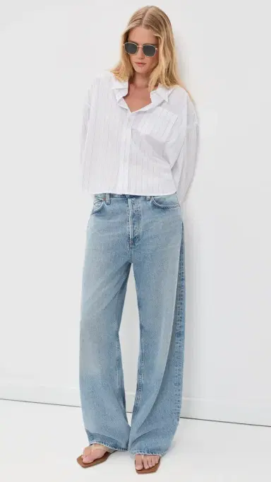 Denimist Bailey Cropped Button Down Shirt Light Blue Wide Pinstripe | Thumbnail 5 Denimist Bailey Cropped Button Down Shirt Light Blue Wide Pinstripe | Thumbnail 5