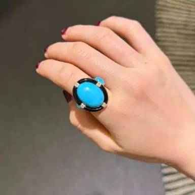 Wish Fine Jewelry 21.24ct Diamond Turquoise Onyx 18K Gold Cocktail Ring | Thumbnail 2 Wish Fine Jewelry 21.24ct Diamond Turquoise Onyx 18K Gold Cocktail Ring | Thumbnail 2