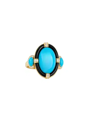 Wish Fine Jewelry 21.24ct Diamond Turquoise Onyx 18K Gold Cocktail Ring | Thumbnail 1 Wish Fine Jewelry 21.24ct Diamond Turquoise Onyx 18K Gold Cocktail Ring | Thumbnail 1