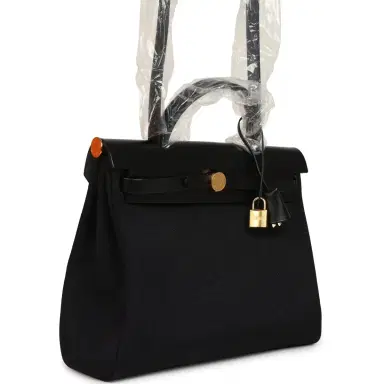 HERMÈS Hermes Herbag Zip 31 PM Black Toile Militaire Canvas and Vache Hunter Gold Hardware | Thumbnail 2 HERMÈS Hermes Herbag Zip 31 PM Black Toile Militaire Canvas and Vache Hunter Gold Hardware | Thumbnail 2