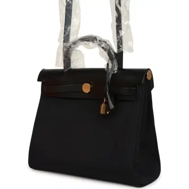 HERMÈS Hermes Herbag Zip 31 PM Black Toile Militaire Canvas and Vache Hunter Gold Hardware | Thumbnail 5 HERMÈS Hermes Herbag Zip 31 PM Black Toile Militaire Canvas and Vache Hunter Gold Hardware | Thumbnail 5