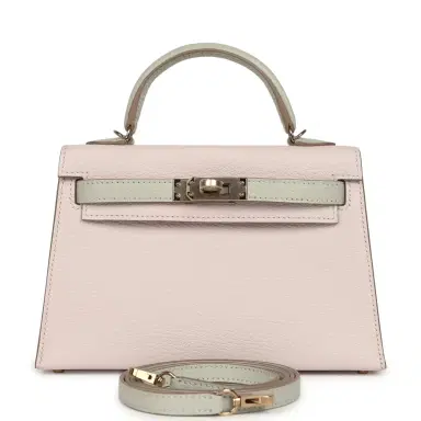 HERMÈS Hermes Special Order (HSS) Kelly Sellier 20 Mauve Pale and Gris Perle Chevre Mysore Permabrass Hardware | Thumbnail 1 HERMÈS Hermes Special Order (HSS) Kelly Sellier 20 Mauve Pale and Gris Perle Chevre Mysore Permabrass Hardware | Thumbnail 1