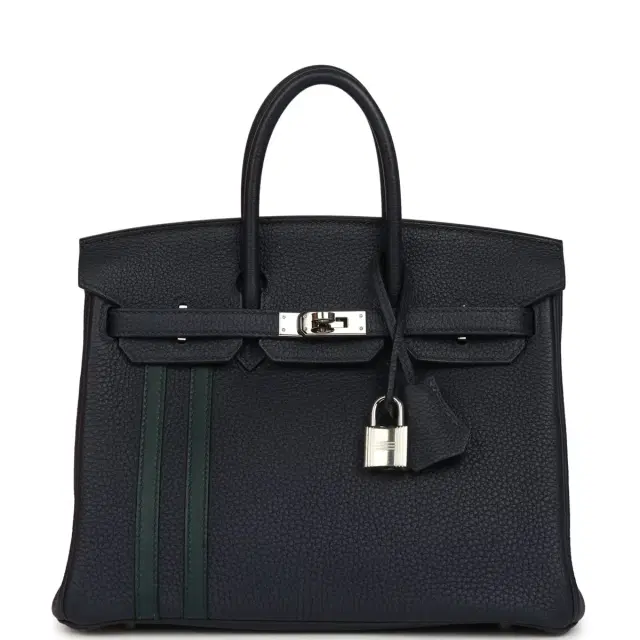 Pre-owned Hermes Officier Birkin 25 Bleu Nuit Togo and Vert Cypress Swift Palladium Hardware Pre-owned Hermes Officier Birkin 25 Bleu Nuit Togo and Vert Cypress Swift Palladium Hardware