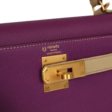 HERMÈS Pre-owned Hermes Special Order (HSS) Kelly Sellier 28 Anemone and Trench Togo Brushed Gold Hardware | Thumbnail 7 HERMÈS Pre-owned Hermes Special Order (HSS) Kelly Sellier 28 Anemone and Trench Togo Brushed Gold Hardware | Thumbnail 7