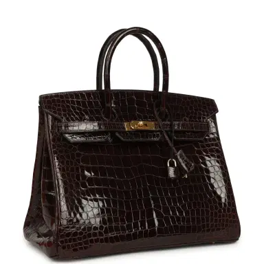 HERMÈS Vintage Hermes Birkin 35 Havane Shiny Porosus Crocodile Gold Hardware | Thumbnail 2 HERMÈS Vintage Hermes Birkin 35 Havane Shiny Porosus Crocodile Gold Hardware | Thumbnail 2