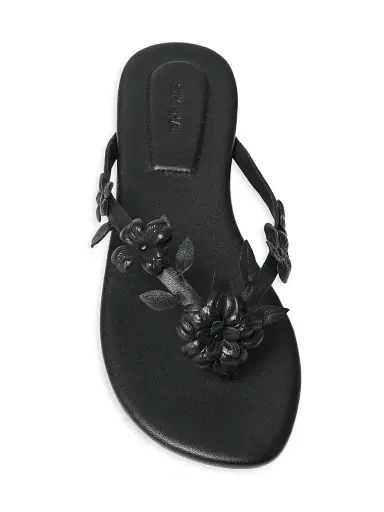 SIMKHAI Women's Willow Flower-Appliqué Leather Thong Sandals - Black | Thumbnail 3 SIMKHAI Women's Willow Flower-Appliqué Leather Thong Sandals - Black | Thumbnail 3